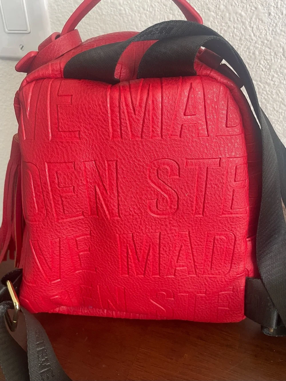 Steve Madden Red Textured Mini Backpack with Gold Hardware